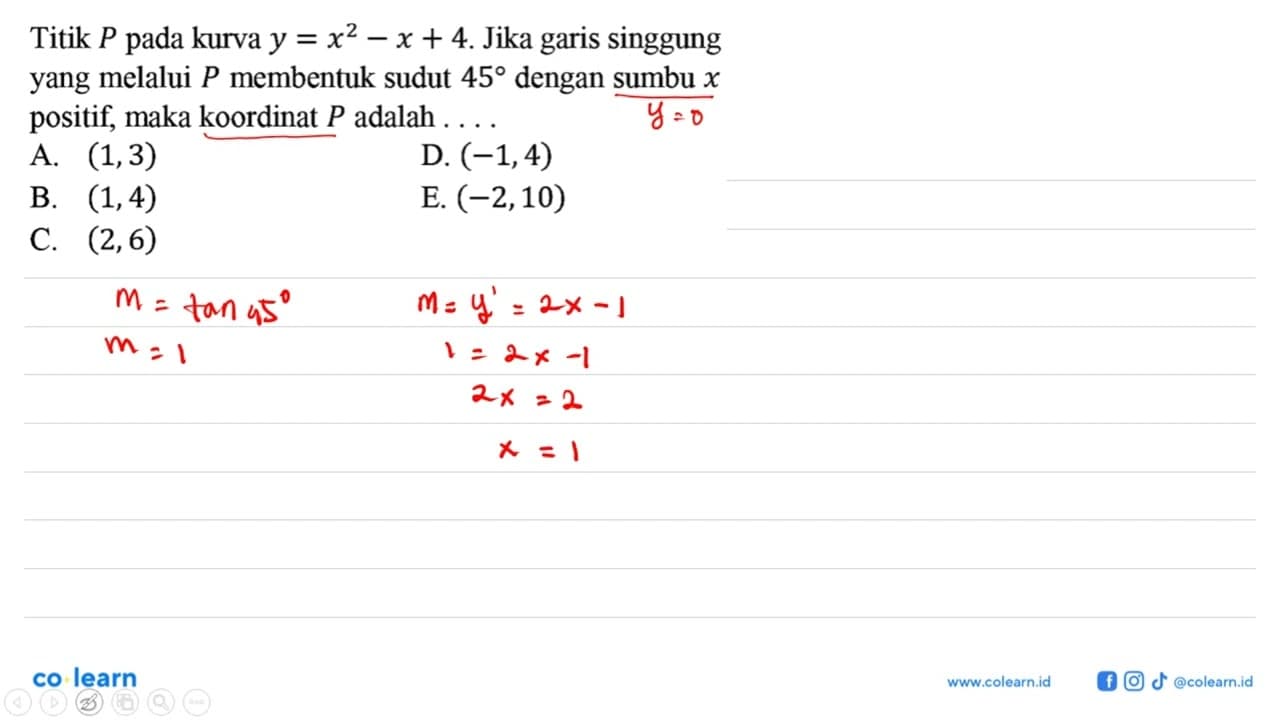 Titip p pada kurva y = x^2 - x + 4. Jika garis sunggung