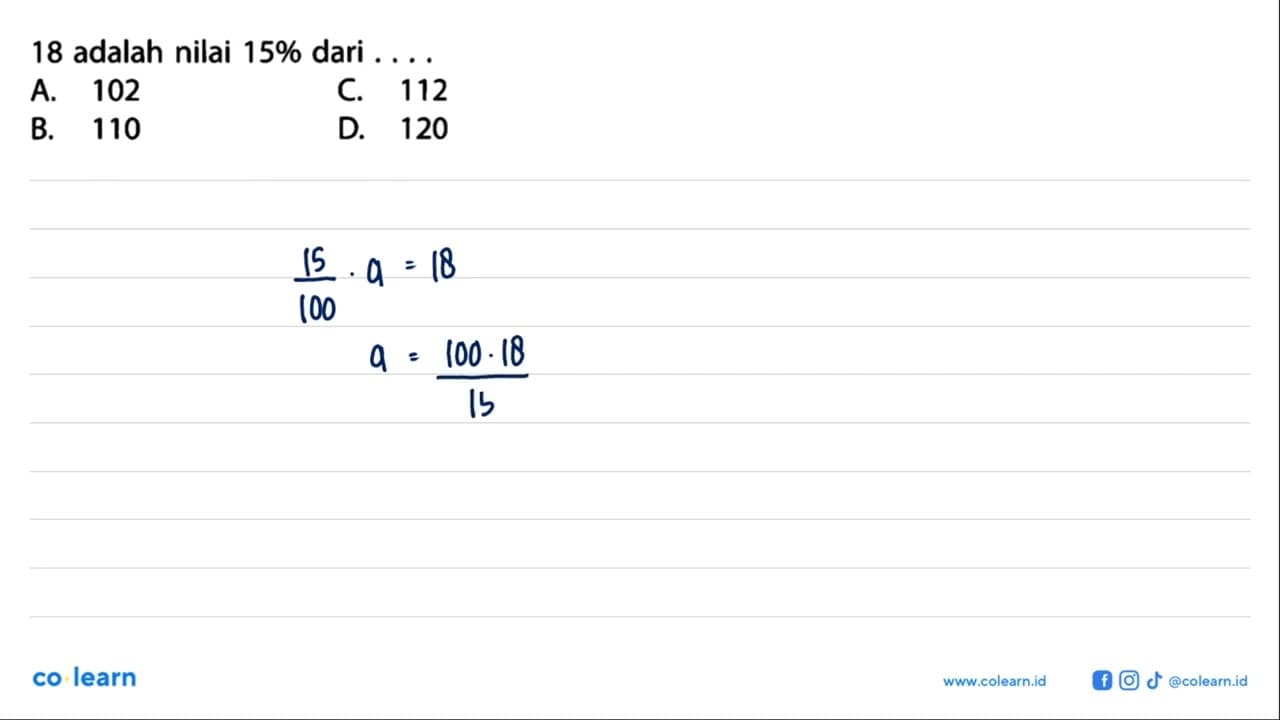 18 adalah nilai 15% dari ....