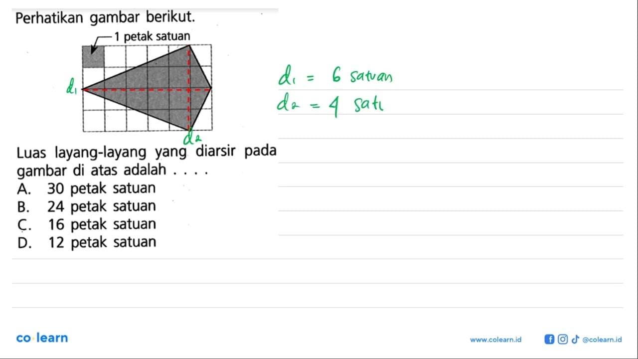 Perhatikan gambar berikut.Luas layang-layang yang diarsir