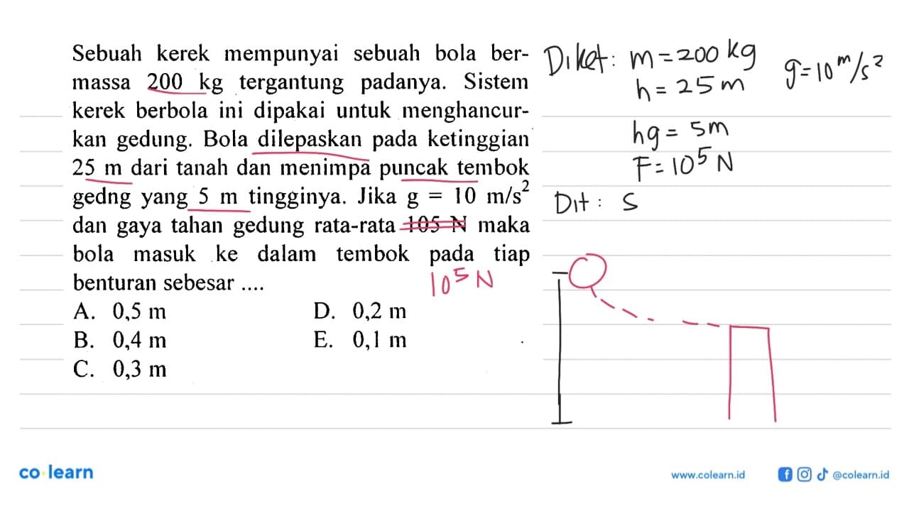 Sebuah kerek mempunyai sebuah bola bermassa 200 kg