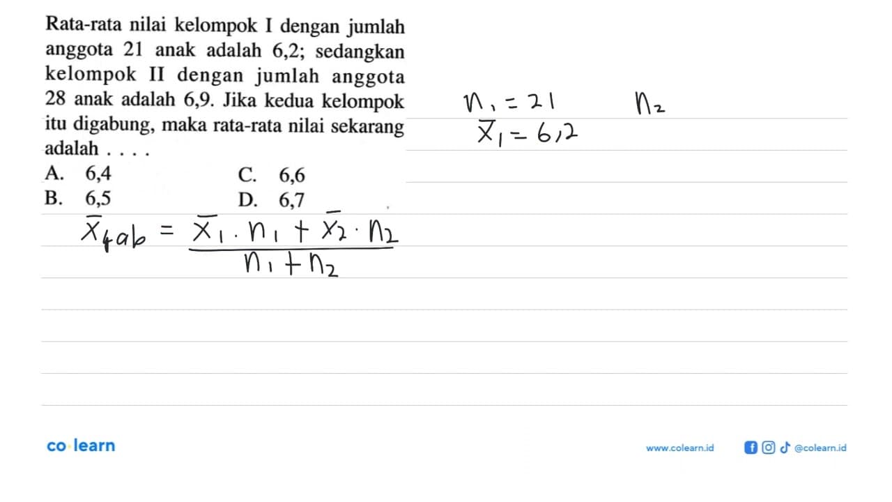 Rata-rata nilai kelompok I dengan jumlah anggota 21 anak