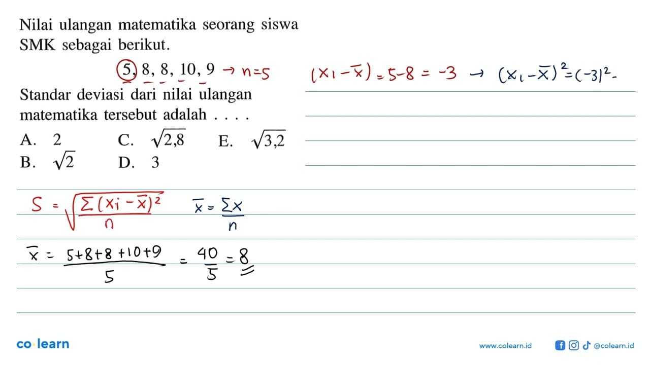 Nilai ulangan matematika seorang siswa SMK sebagai berikut.