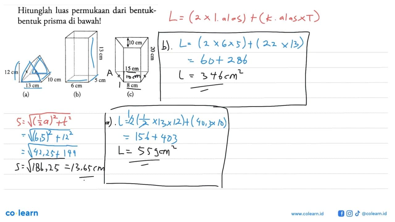 Hitunglah luas permukaan dari bentukbentuk prisma di bawah!