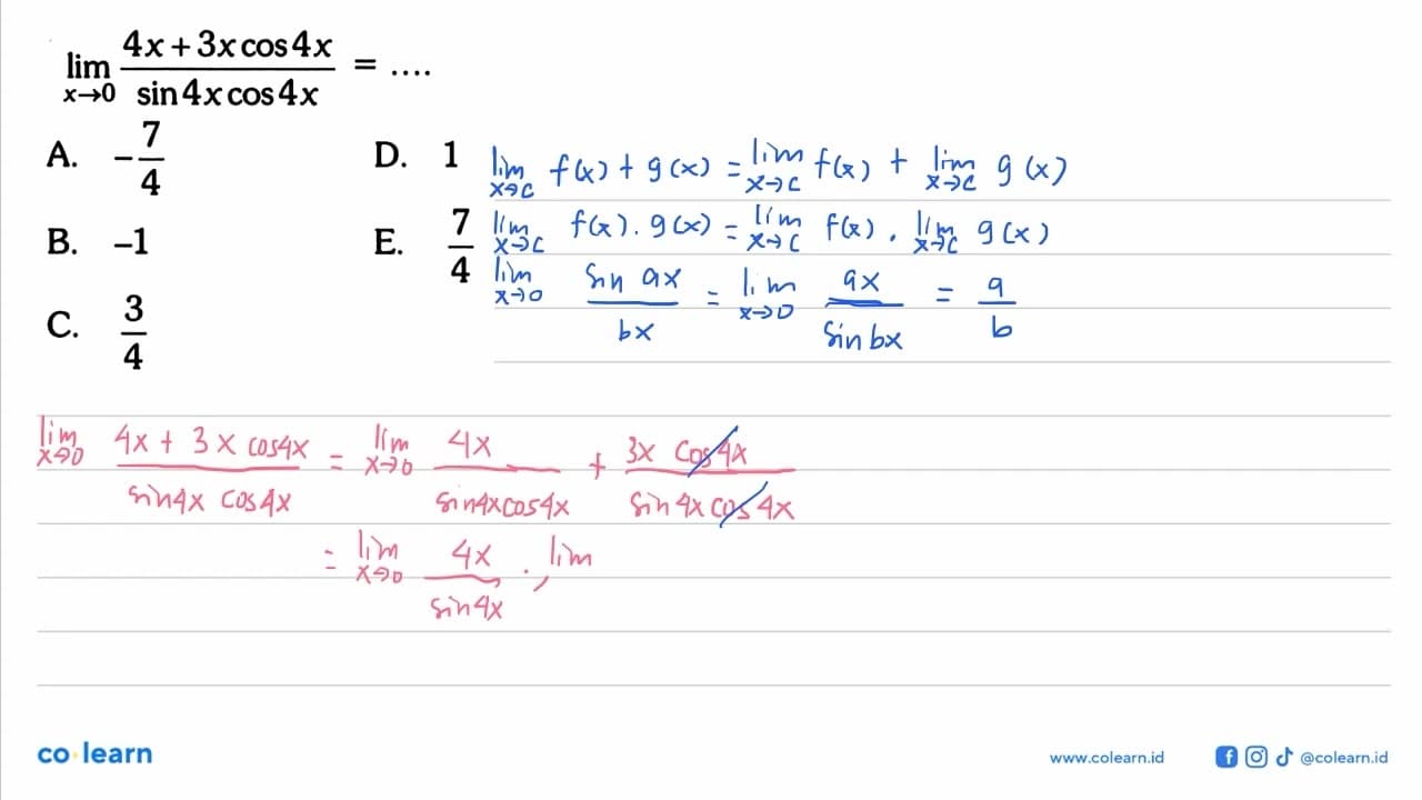 lim x->0 4x+3x cos4x/sin4xcos4x=...