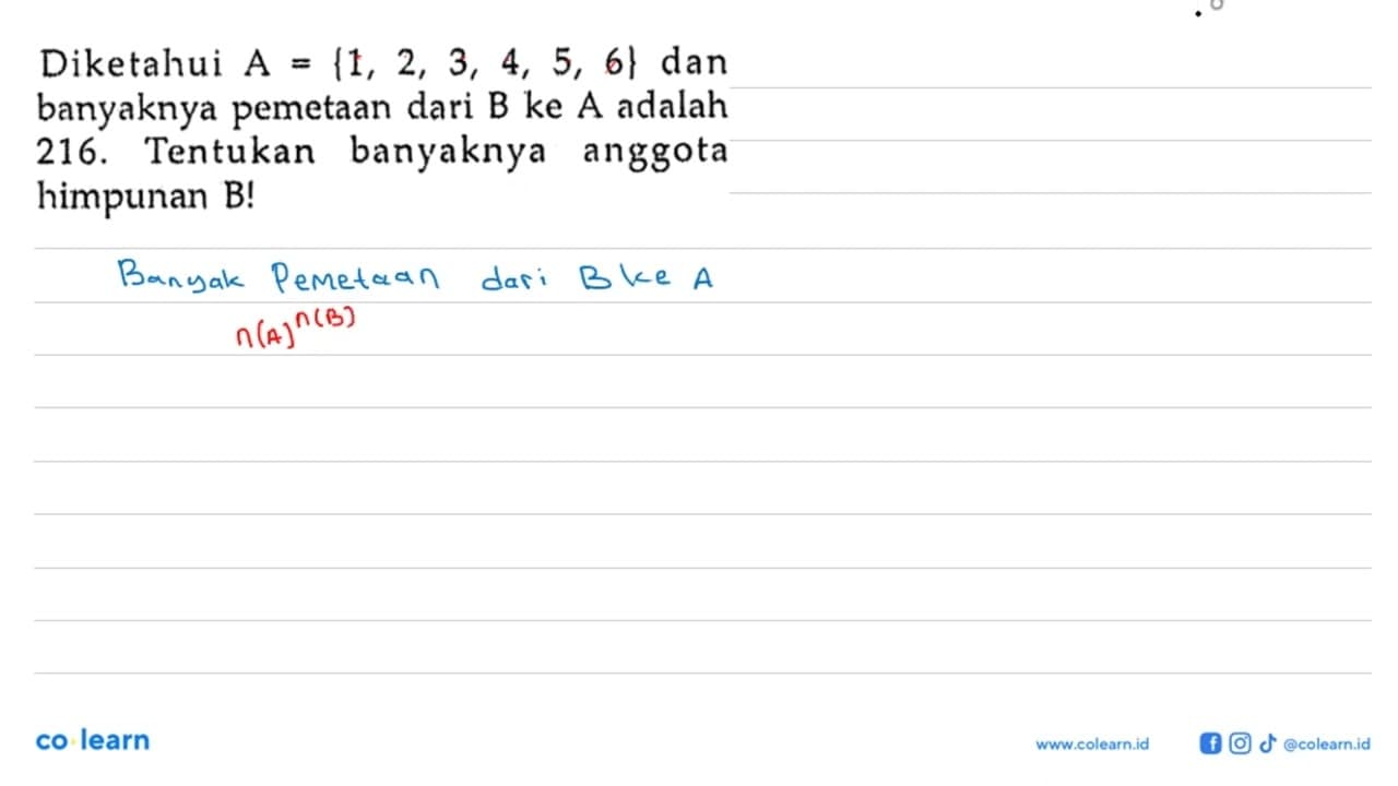 Diketahui A = {1, 2, 3, 4, 5, 6} dan banyaknya pemetaan