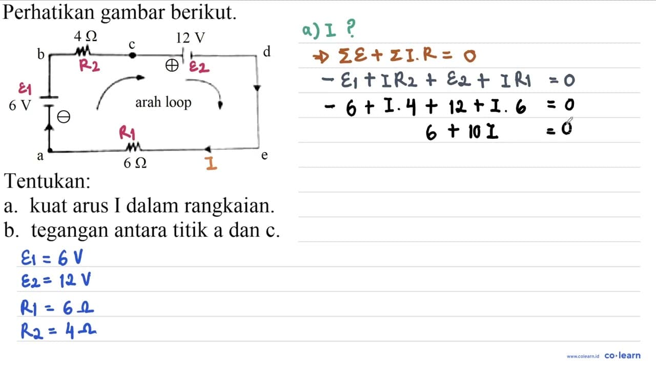 Perhatikan gambar berikut. Tentukan: a. kuat arus I dalam