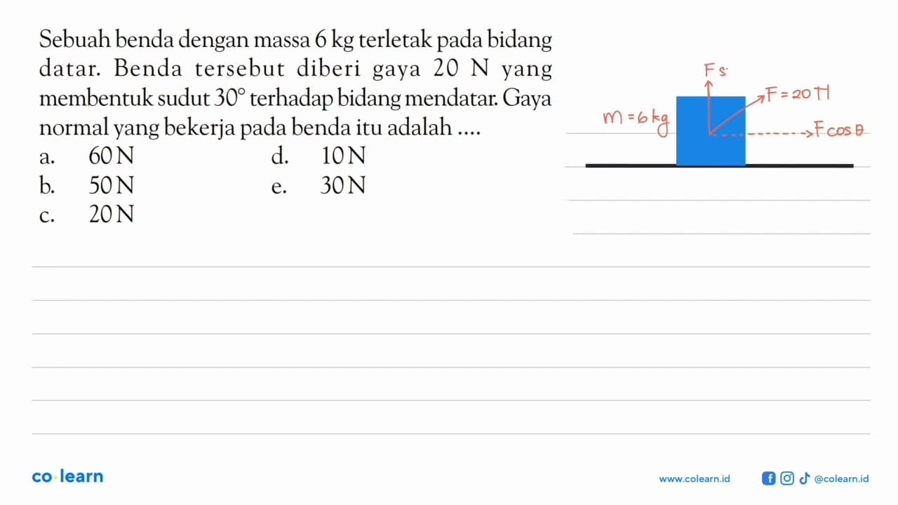 Sebuah benda dengan massa 6 kg terletak pada bidang datar.