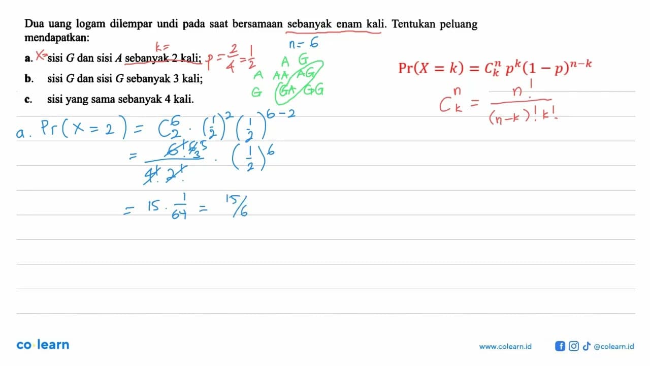 Dua uang logam dilempar undi pada saat bersamaan sebanyak