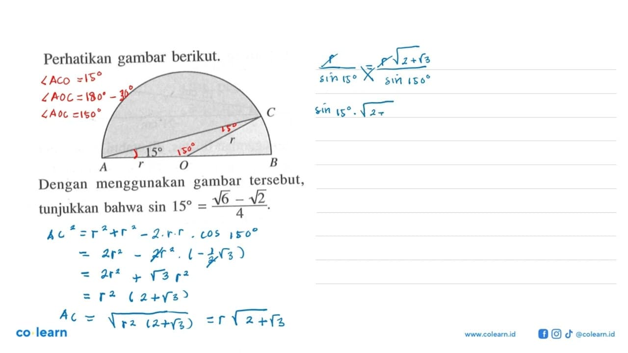 Perhatikan gambar berikut. C r 15 A r O BDengan menggunakan