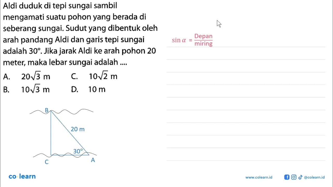 Aldi duduk di tepi sungai sambil mengamati suatu pohon yang