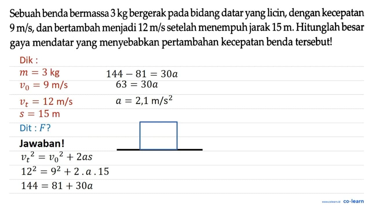 Sebuah benda bermassa 3 kg bergerak pada bidang datar yang