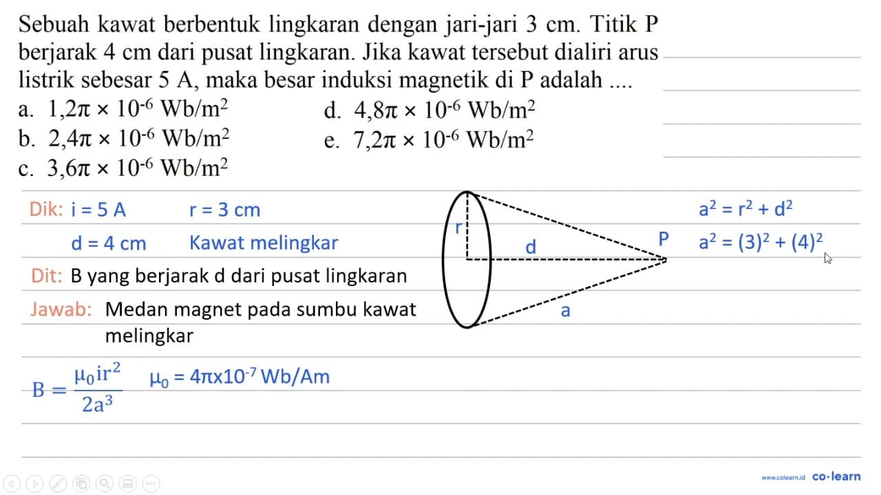 Sebuah kawat berbentuk lingkaran dengan jari-jari 3 cm .