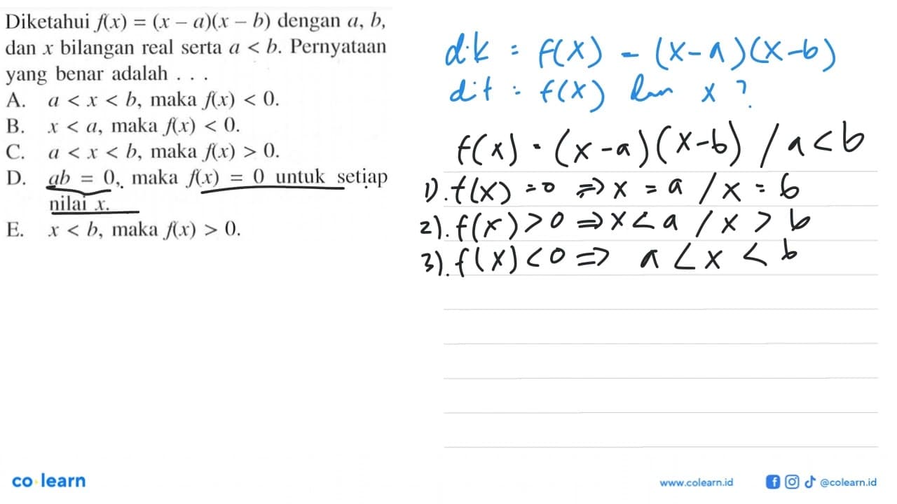 Diketahui f(x) = (x - a)(x - b) dengan a, b, dan x bilangan