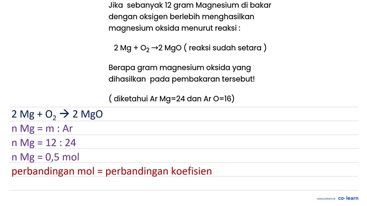 Jika sebanyak 12 gram Magnesium di bakar dengan oksigen