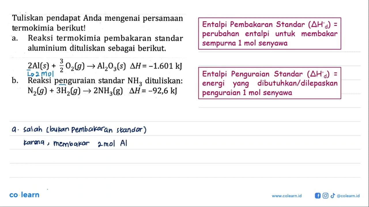 Tuliskan pendapat Anda mengenai persamaan termokimia