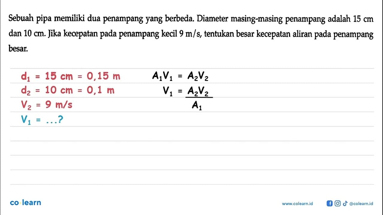 Sebuah pipa memiliki dua penampang yang berbeda. Diameter