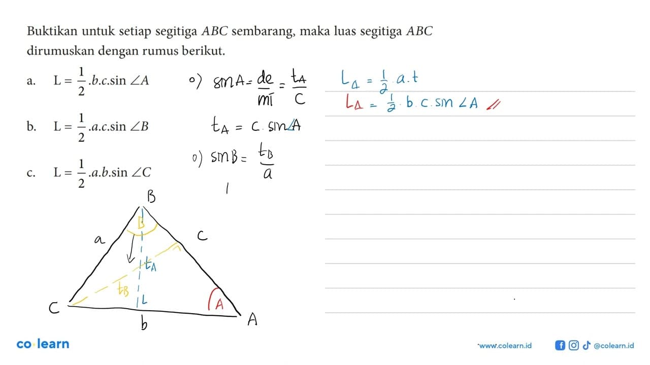 Jika diketahui segitiga ABC, dengan ukuran panjang sisi dan