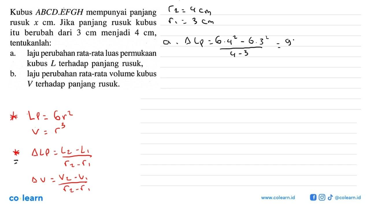 Kubus ABCD.EFGH mempunyai panjang rusuk x cm. Jika panjang