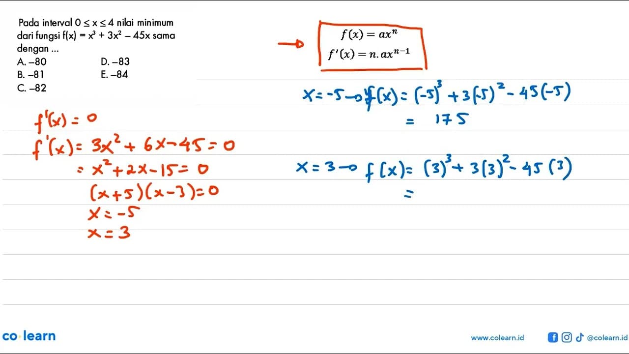 Pada interval 0<=x<=4 nilai minimum dari fungsi