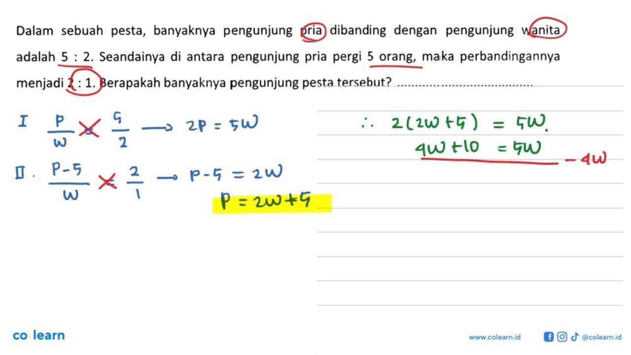 Dalam sebuah pesta, banyaknya pengunjung pria dibanding