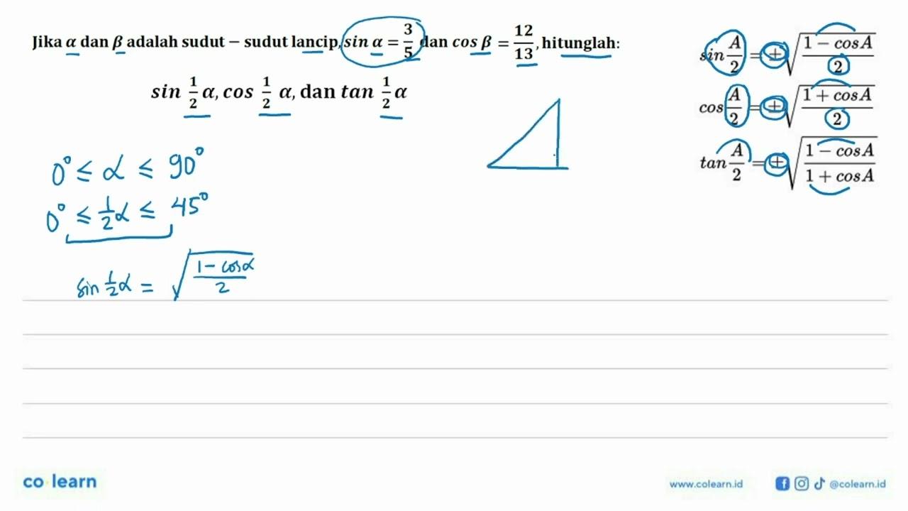 Jika a dan b adalah sudu -sudut lancip, sin a=3/5 dan cos