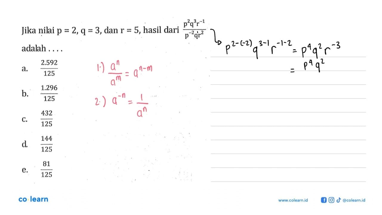 Jika nilai p = 2, q = 3, dan r = 5, hasil dari