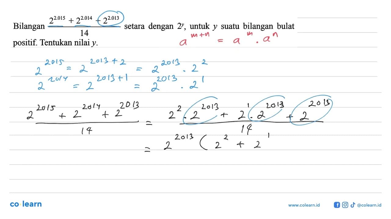Bilangan (2^2.015 + 2^2.014 + 2^2.013)/14 setara dengan