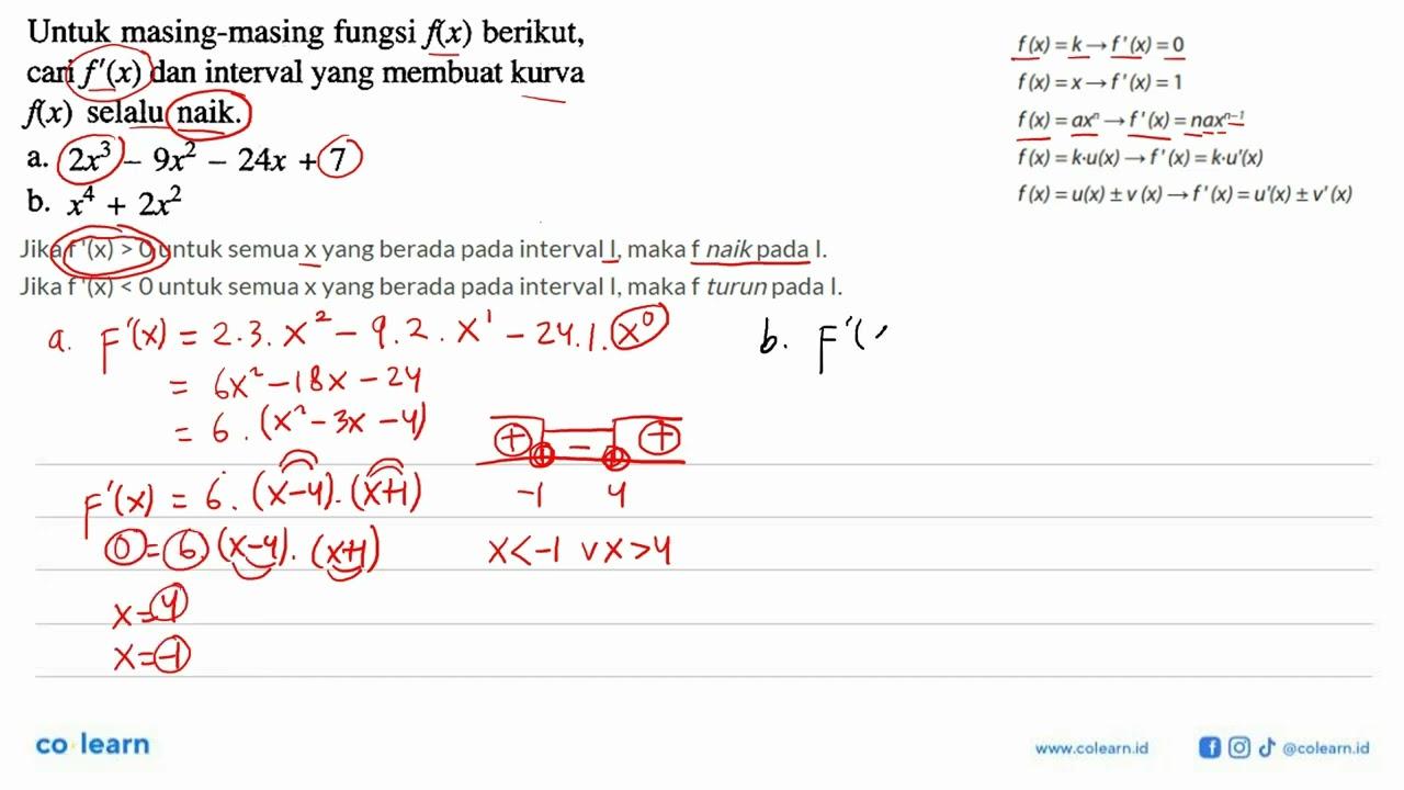 Untuk masing-masing fungsi f(x) berikut, cari f'(x) dan