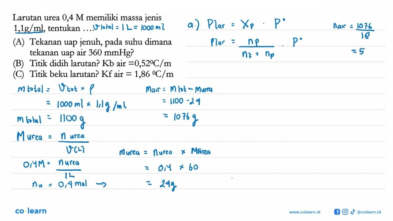 Larutan urea 0,4 M memiliki massa jenis 1,1 g/ml, tentukan