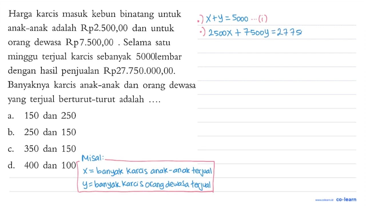 Harga karcis masuk kebun binatang untuk anak-anak adalah