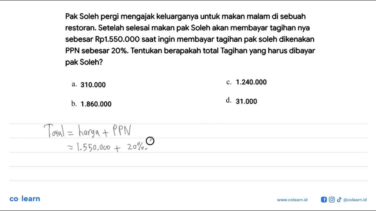 Pak Soleh pergi mengajak keluarganya untuk makan malam di