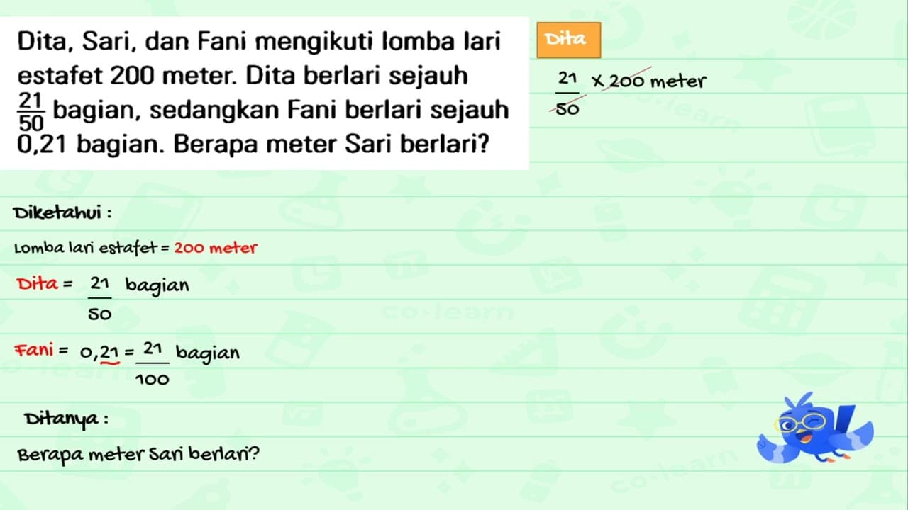 Dita, Sari, dan Fani mengikuti lomba lari estafet 200