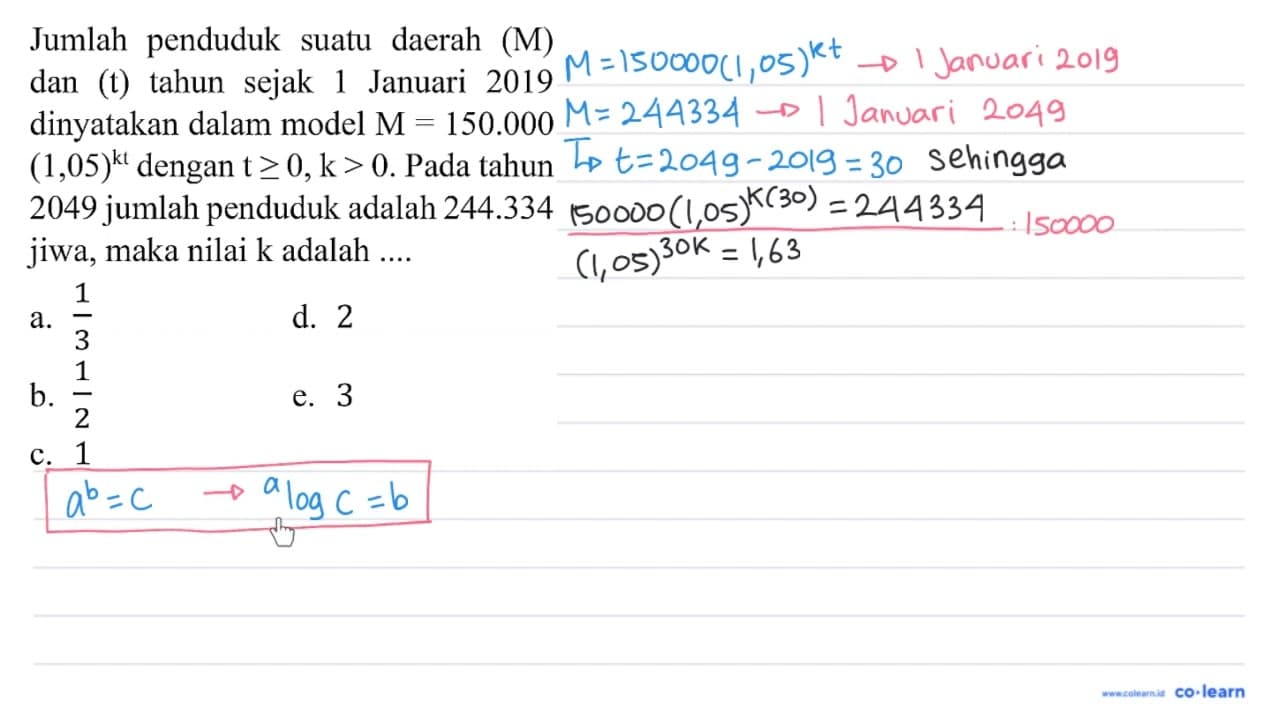 Jumlah penduduk suatu daerah (M) dan (t) tahun sejak 1