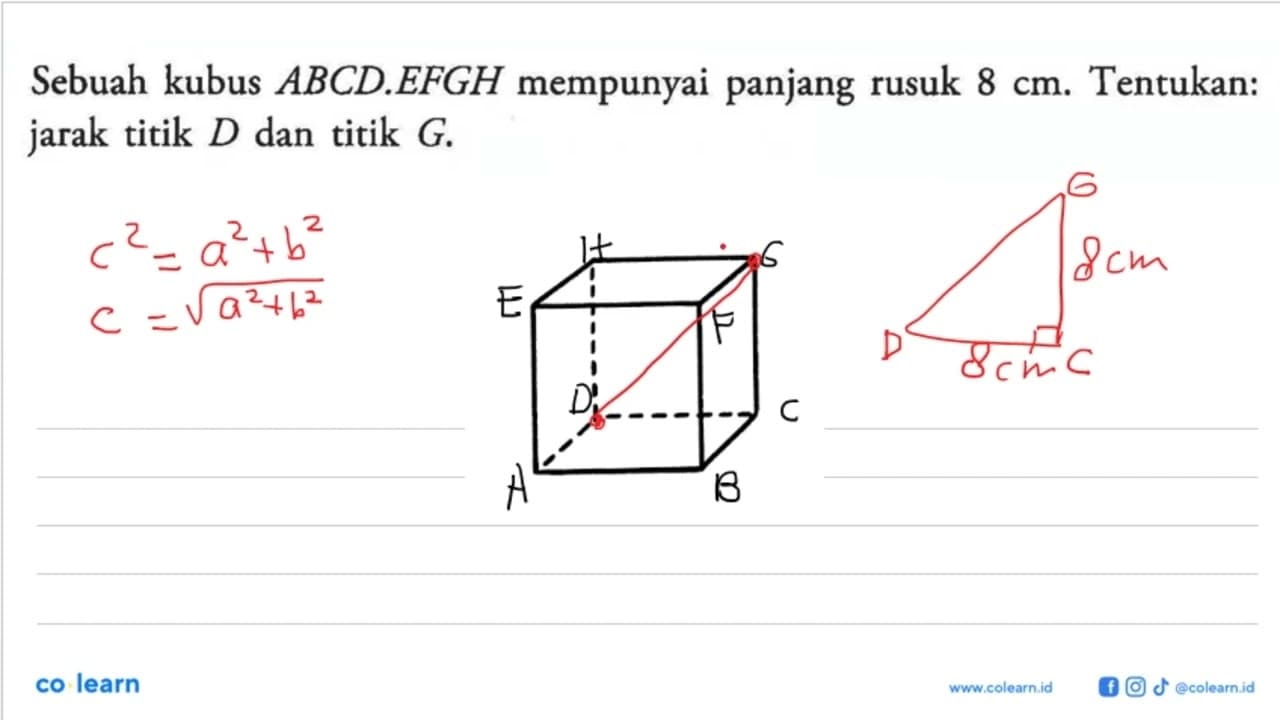 Sebuah kubus ABCD.EFGH mempunyai panjang rusuk 8 cm.