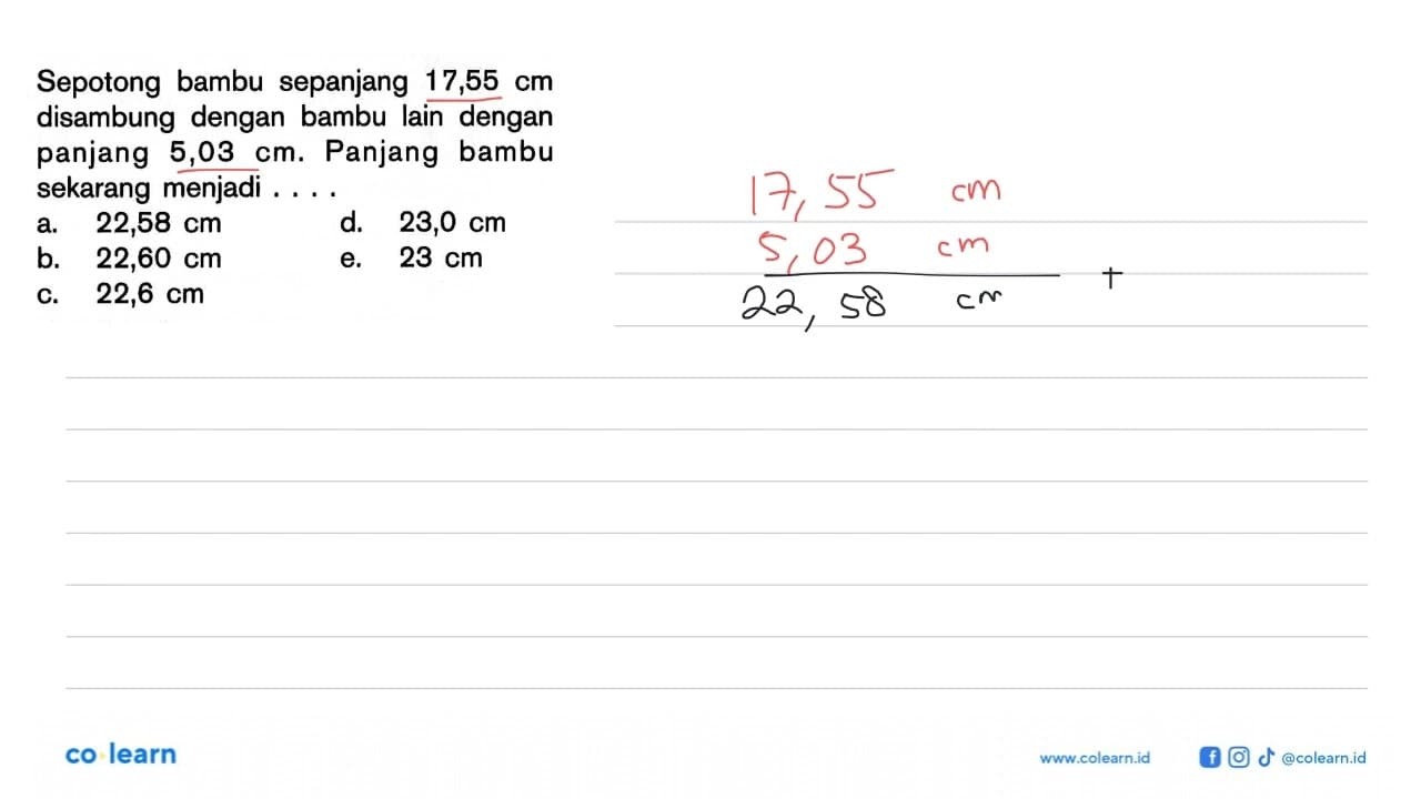 Sepotong bambu sepanjang 17,55 cm disambung dengan bambu