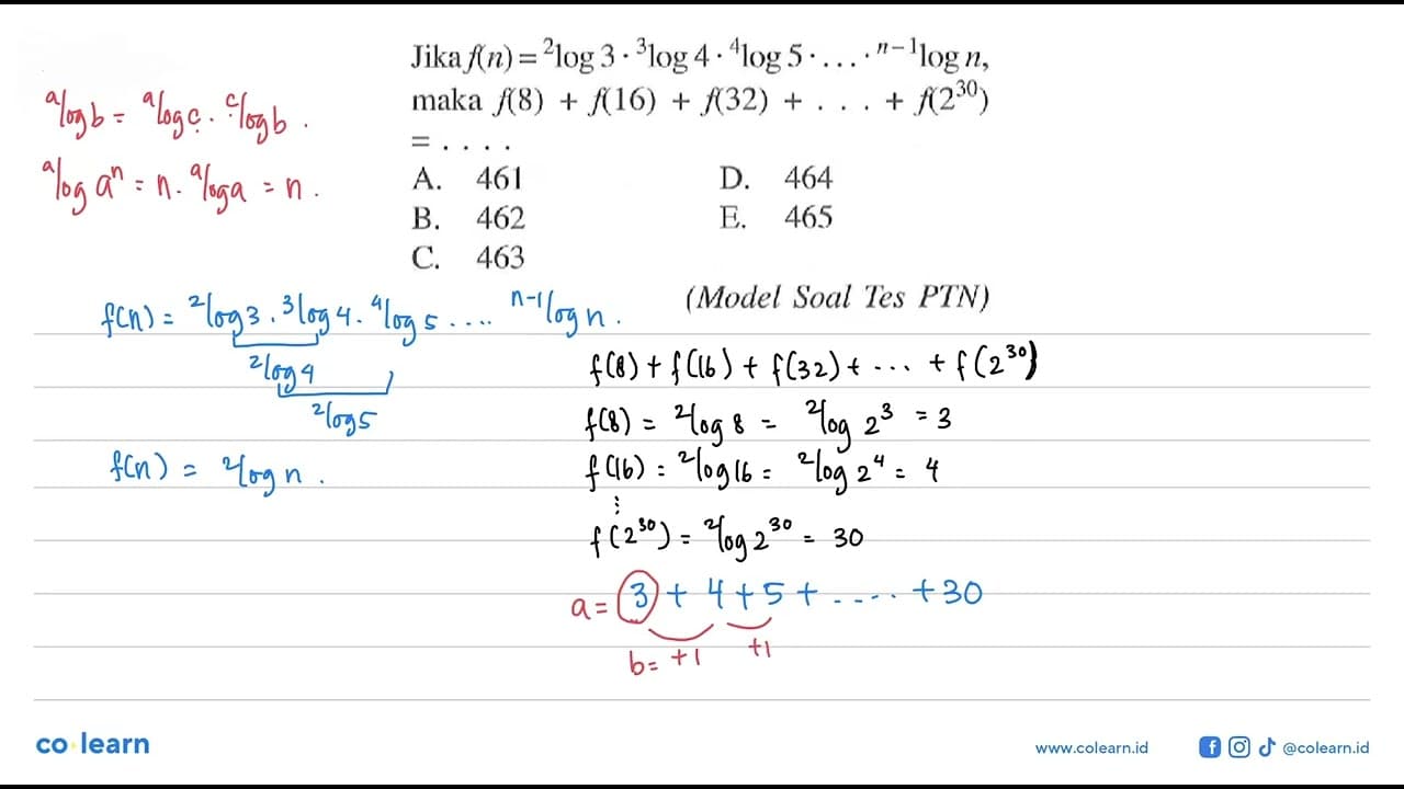 Jika f(n)=2log3.3log4.4log5. ... . (n-1)logn, maka