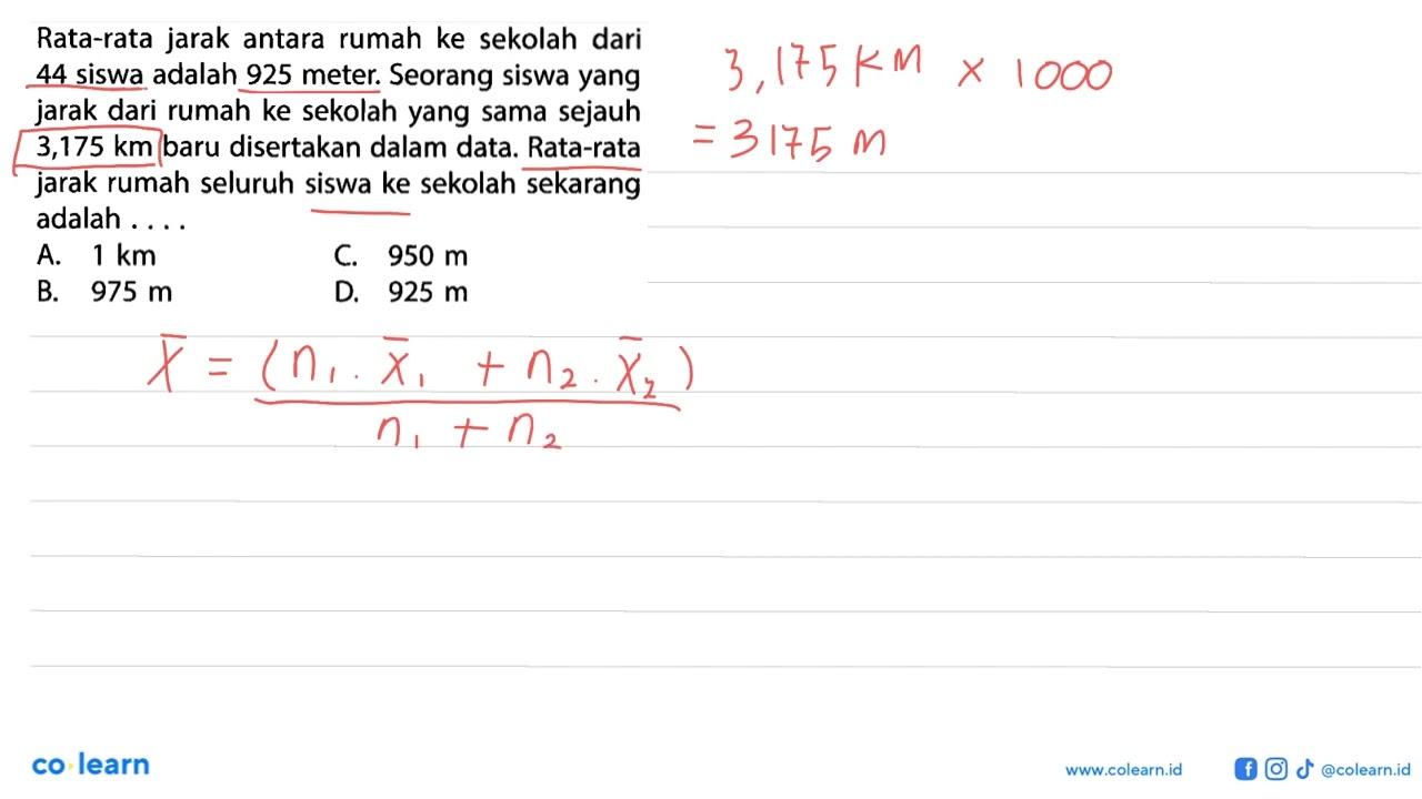 Rata-rata jarak antara rumah ke sekolah dari 44 siswa