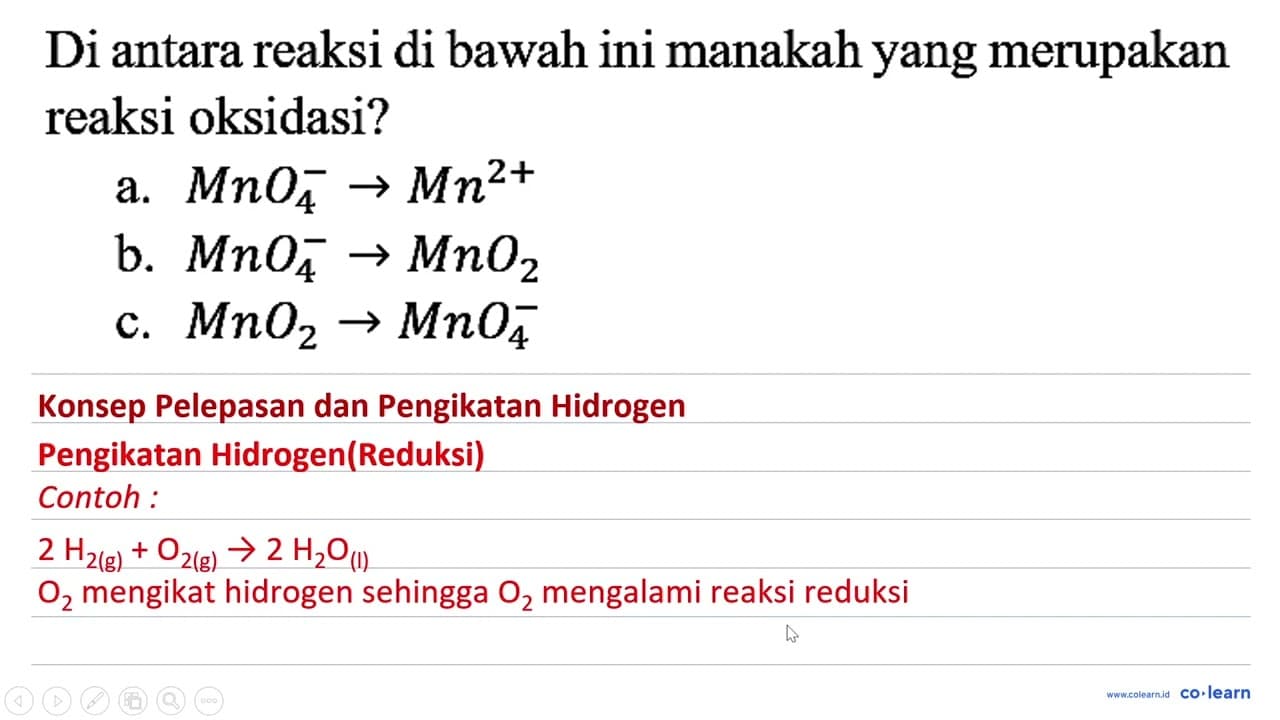 Di antara reaksi di bawah ini manakah yang merupakan reaksi