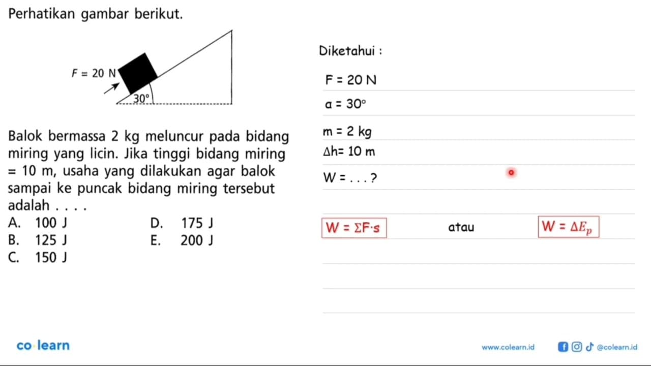 Perhatikan gambar berikut.Balok bermassa 2 kg meluncur pada