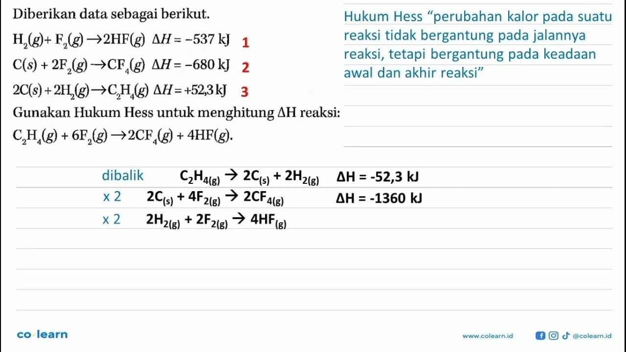 Diberikan data sebagai berikut.H2(g)+F2(g) -> 2 HF(g) delta