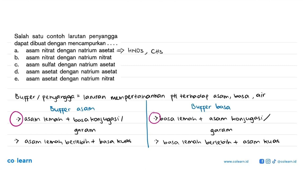 Salah satu contoh larutan penyangga dapat dibuat dengan