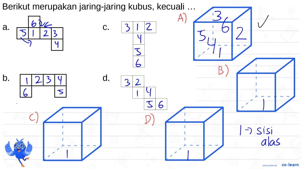 Berikut merupakan jaring-jaring kubus, kecuali ... a. C. b.