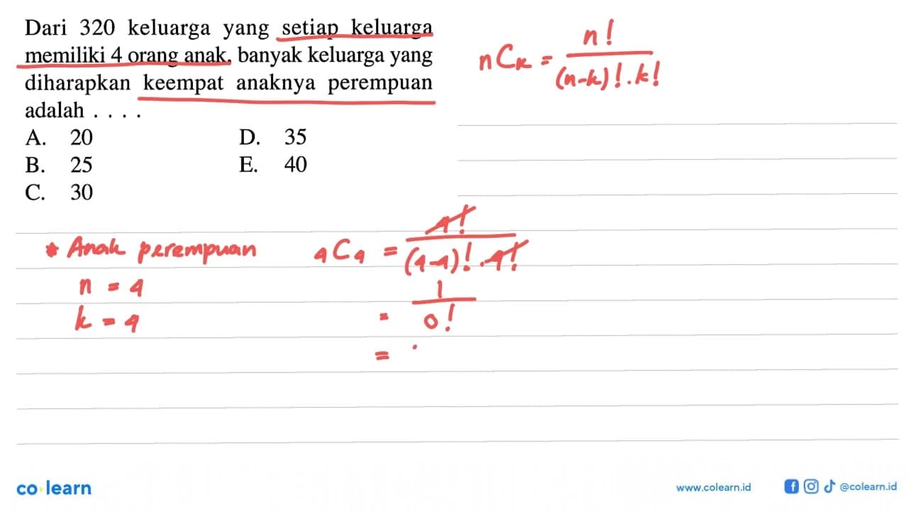 Dari 320 keluarga yang setiap keluarga memiliki 4 orang