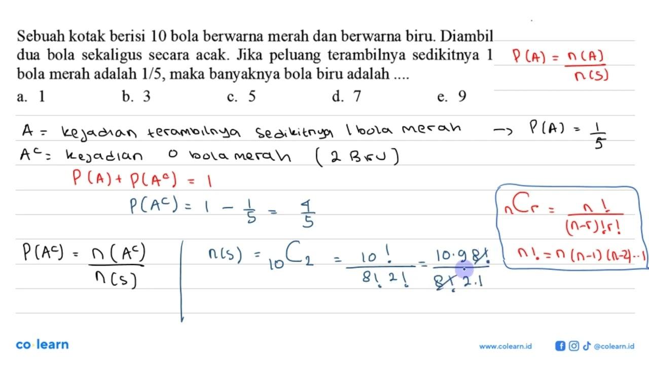 Sebuah kotak berisi 10 bola berwarna merah dan berwarna