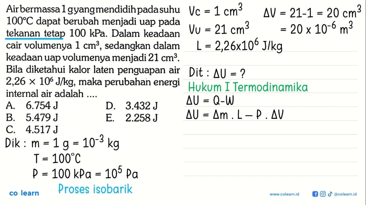 Air bermassa 1 g yang mendidih pada suhu 100 C dapat