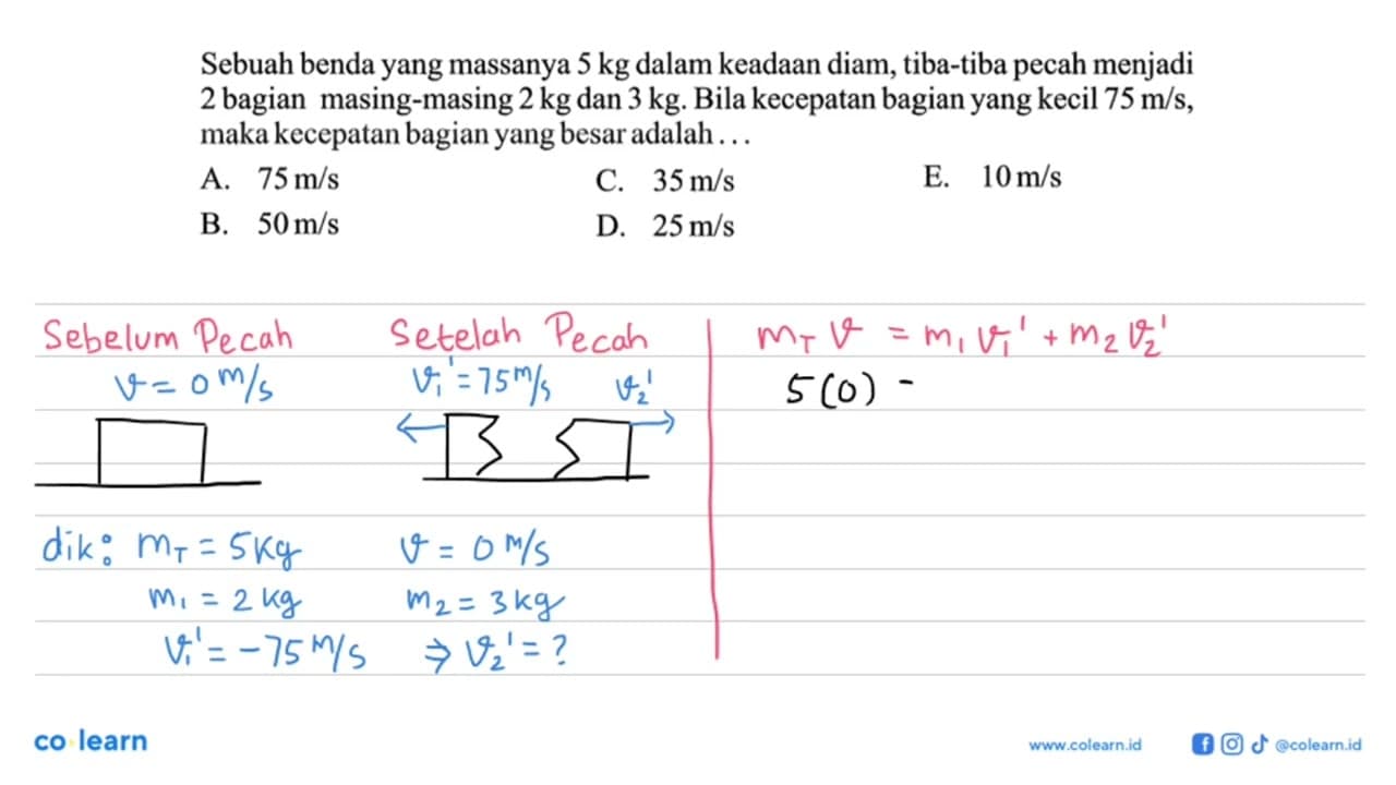 Sebuah benda yang massanya 5 kg dalam keadaan diam,