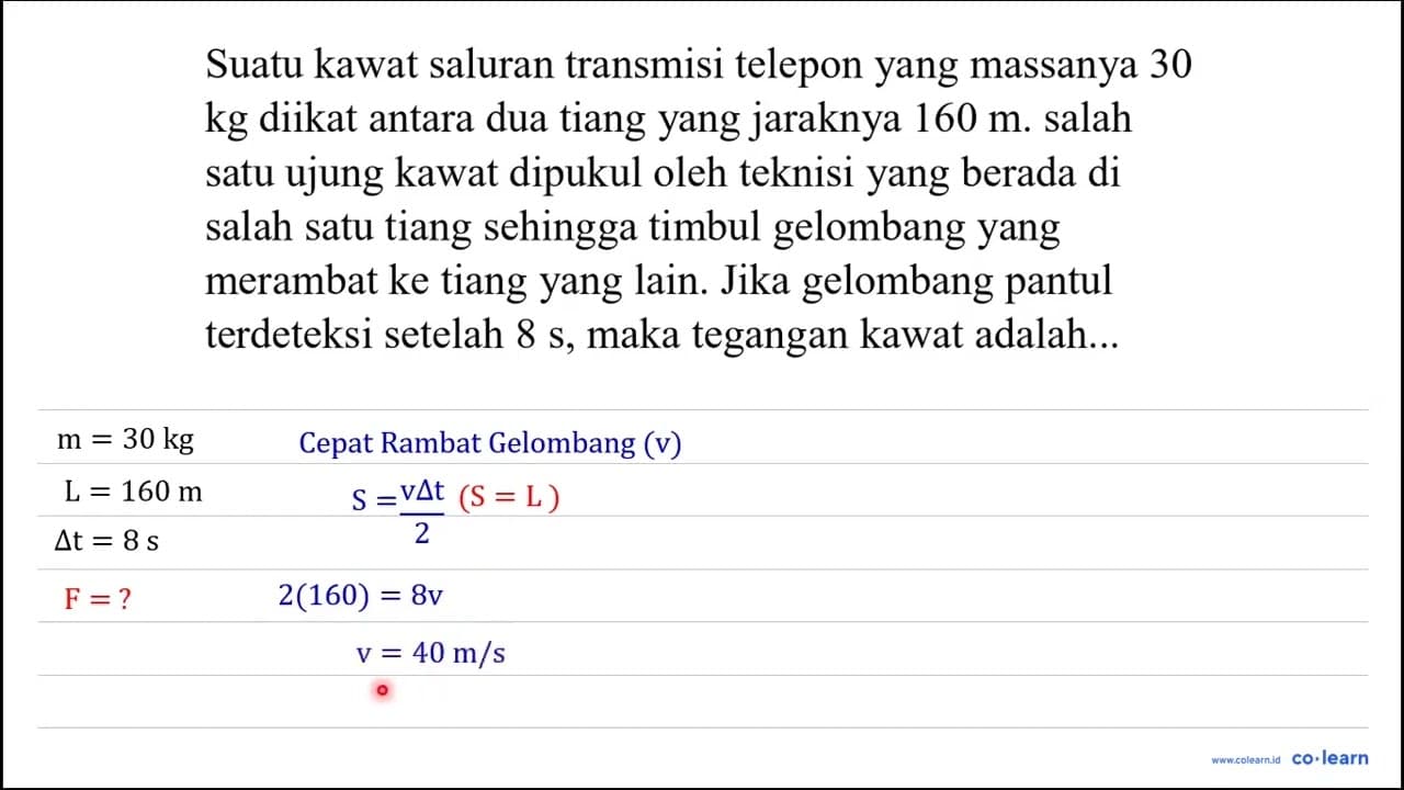 Suatu kawat saluran transmisi telepon yang massanya 30 kg