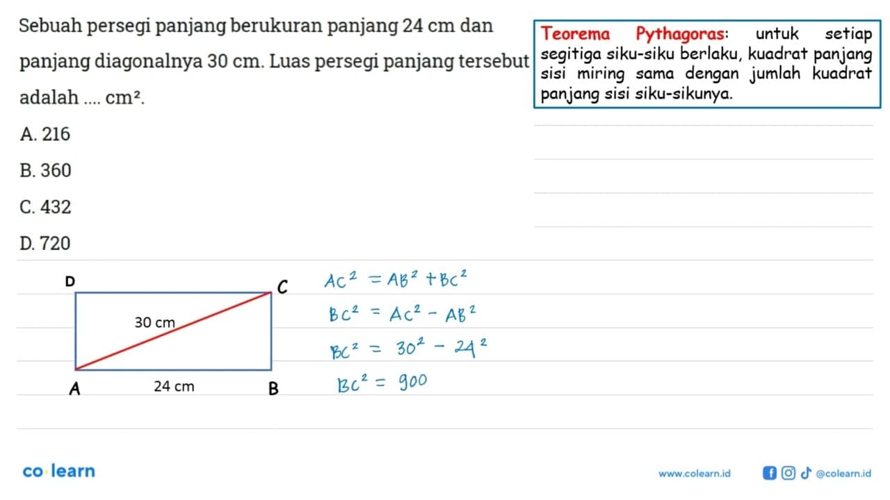 Sebuah persegi panjang berukuran panjang 24 cm dan panjang