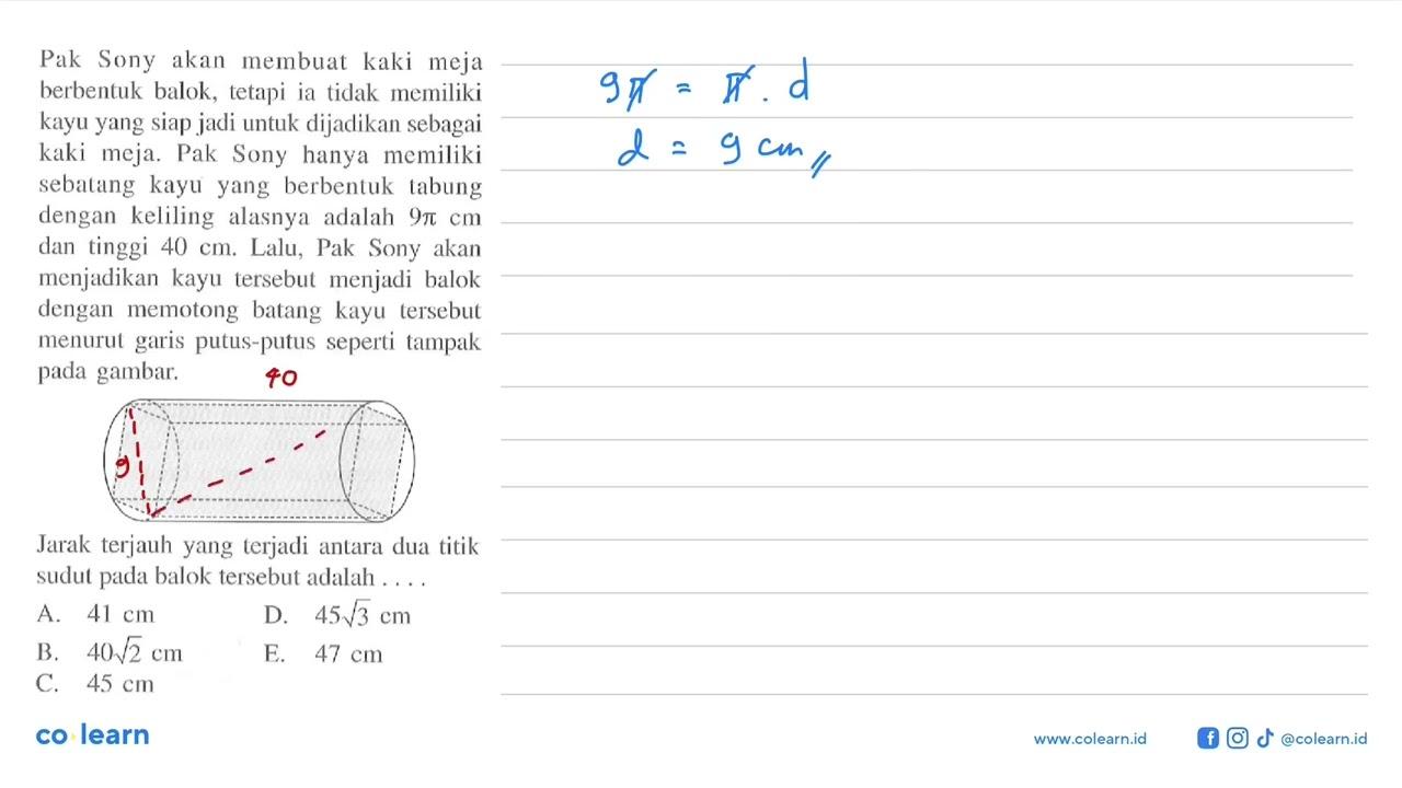 Pak Sony akan membuat kaki meja berbentuk balok, tetapi ia