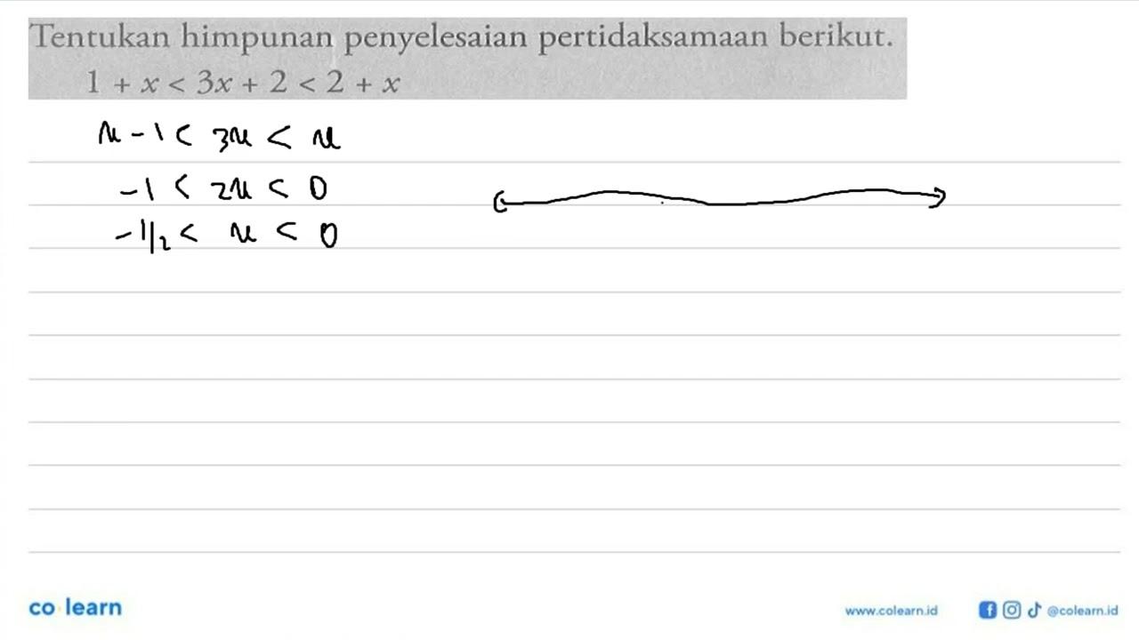 Tentukan himpunan penyelesaian pertidaksamaan berikut. 1 +x